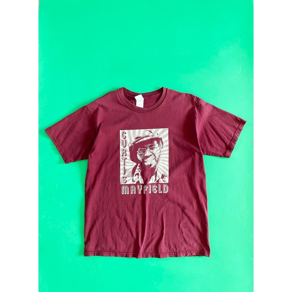 2000s Faded Curtis Mayfield Burgundy T-Shirt